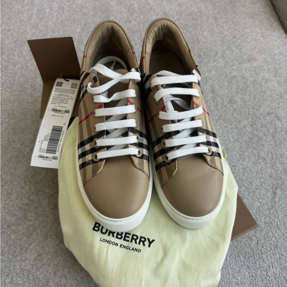 Burberry Tan and Black Check Sneakers